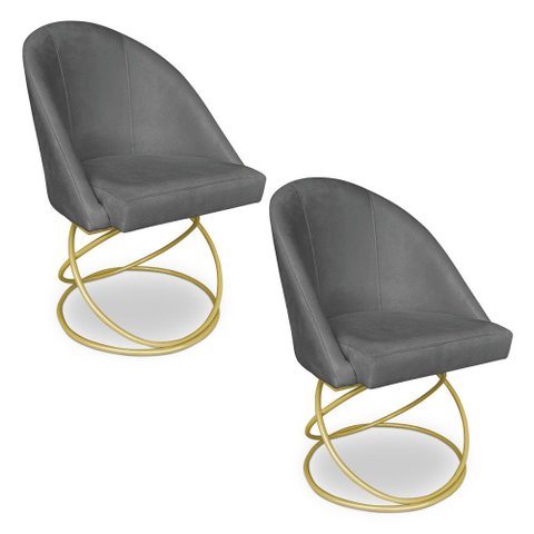 Kit 02 Cadeiras Poltrona de Jantar Bela Suede Base Metálica Luxo Dourado - Pallazio