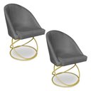 Ver imagem 1 de Kit 02 Cadeiras Poltrona de Jantar Bela Suede Base Metálica Luxo Dourado - Pallazio