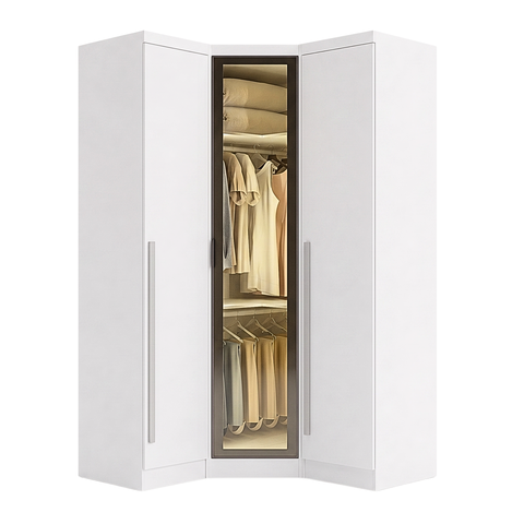 Guarda-Roupa Modulado de Canto Oblíquo Reflecta com LED 3 Portas 100% MDF Cairo