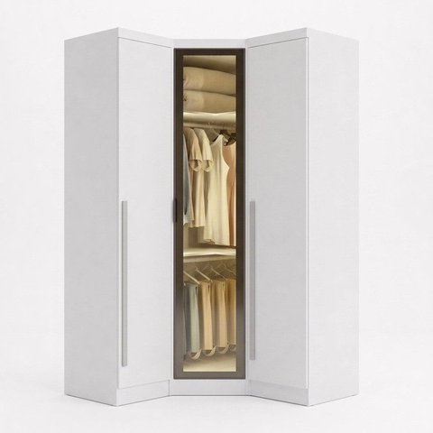 Guarda-Roupa Modulado de Canto Oblíquo Reflecta com LED 3 Portas 100% MDF Cairo