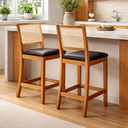 Ver imagem 3 de Banqueta Alta em Tela Sextavada Assento Estofado Couro Pu Preto Rubi Madeira Maciça Mel