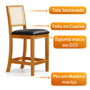 Ver imagem 4 de Banqueta Alta em Tela Sextavada Assento Estofado Couro Pu Preto Rubi Madeira Maciça Mel