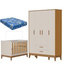 Ver imagem 1 de Guarda Roupa Infantil 4 Portas com Berço Americano Flip Areia Acetinado Savana com Colchão Ortobom