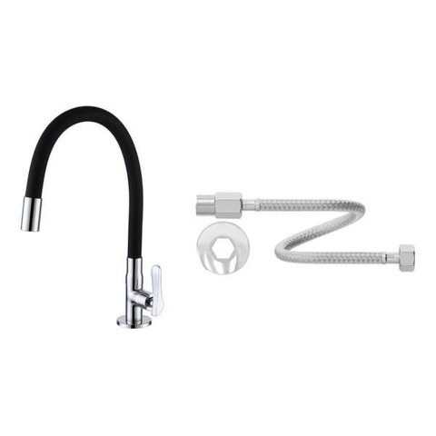 Torneira Gourmet Flexível de Mesa Preta e Engate Flexível de Inox ME04AC03 Doan