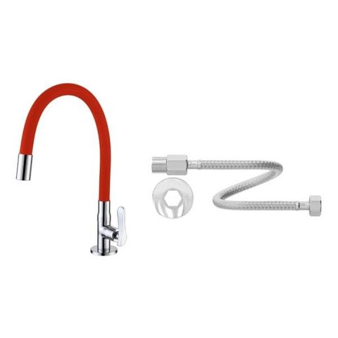 Torneira Gourmet Flexível de Mesa Vermelha e Engate Flexível de Inox ME06AC03 Doan