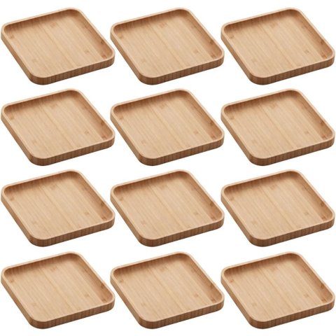 Conjunto 12 Pratos de Bambu Squaze Lyor 17x17cm Bandejas Par