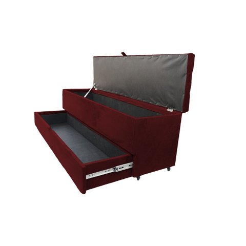 Recamier Puff Baú Sapateira com Gaveta 1,38cm para Cama Box Padrão - Vinho
