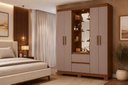 Ver imagem 3 de Guarda Roupa com LED e Espelho Olímpia 4 Portas e 2 Gavetas - Nogueira Cappuccino - Albatroz