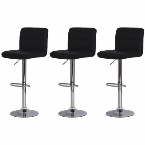 Kit 3 Banquetas Altas para Bar Balcão Bancada Bistro Cozinha Gomos Preto