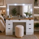 Ver imagem 1 de Penteadeira Camarim Liz com Espelho LED e 7 Gavetas Branco
