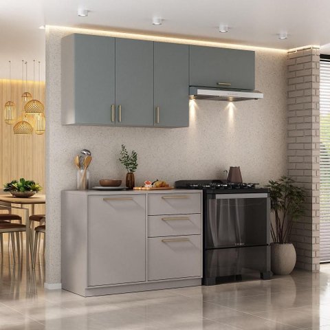 Armário de Cozinha Itatiaia Compacta 200cm Essence Fendi e Gris
