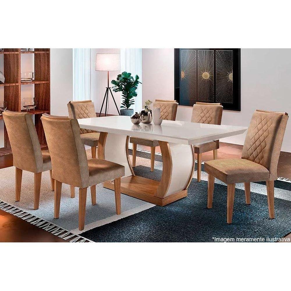 Conjunto Mesa Sala de Jantar Forme 180cm Vidro Off com 6 Cadeiras Jade DJ  Móveis A preço de Fábrica