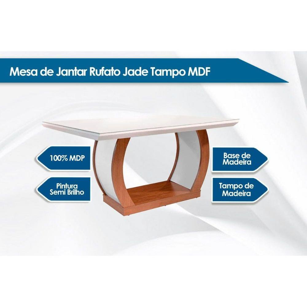Conjunto Mesa Sala de Jantar Forme 180cm Vidro Off com 6 Cadeiras Jade DJ  Móveis A preço de Fábrica