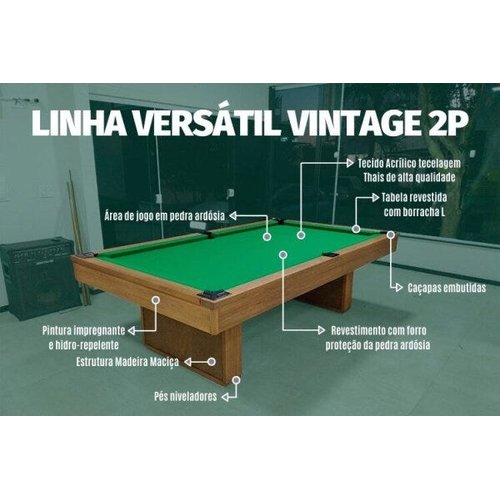 Mesa de Bilhar Versátil 2P Vintage com Tampo de Ping Pong - Nelson