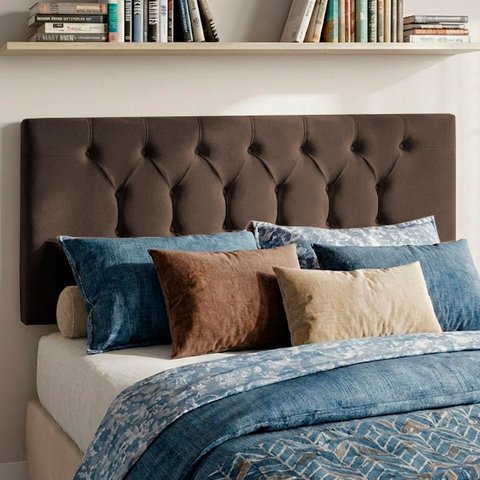 Cabeceira Painel Estofada Arezzo Suede Marrom Casal 1,40m para Cama Box