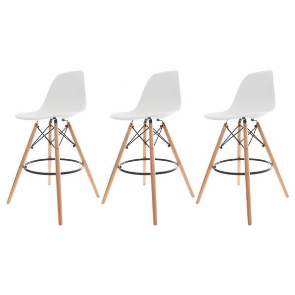 Kit 3 Banquetas Altas Para Bar Balcão Bancada Bistro Cozinha Americana Charles Eames Eiffel Branca