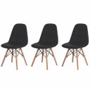 Ver imagem 1 de Conjunto Kit 3 Cadeiras Estofadas Charles Eames Botonê Preto com Base Madeira