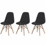 Conjunto Kit 3 Cadeiras Estofadas Charles Eames Botonê Preto com Base Madeira - 1