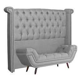 Conjunto Sienna Cabeceira e Recamier Queen 160 Cm Linho Cinza - DL DECOR - 1