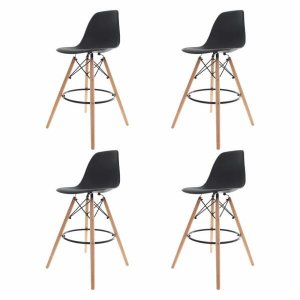 Kit 4 Banquetas Altas Para Bar Cozinha Charles Eames Eiffel - Preto