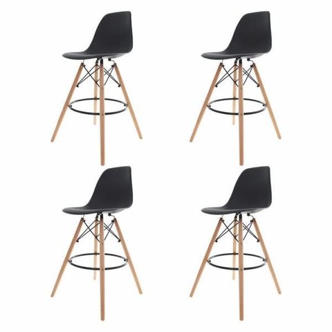 Kit 4 Banquetas Altas Para Bar Cozinha Charles Eames Eiffel - Preto