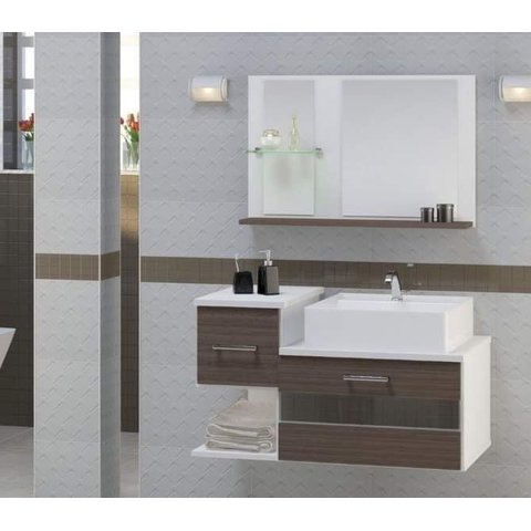 Kit Gabinete Mdf para Banheiro com Cuba e Espelheira 65cm:branco/rustico