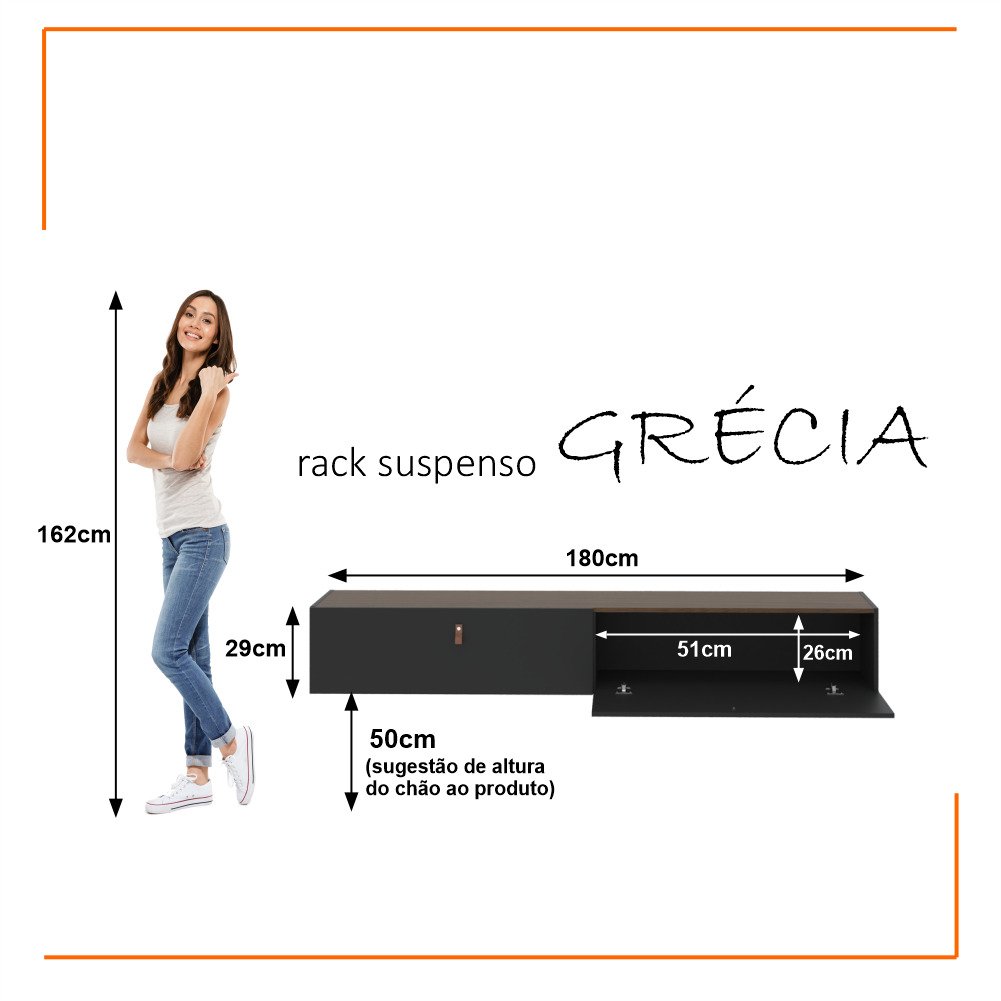 Rack Suspenso para Tv até 70 Polegadas 2 Portas Grécia 180cm - 2