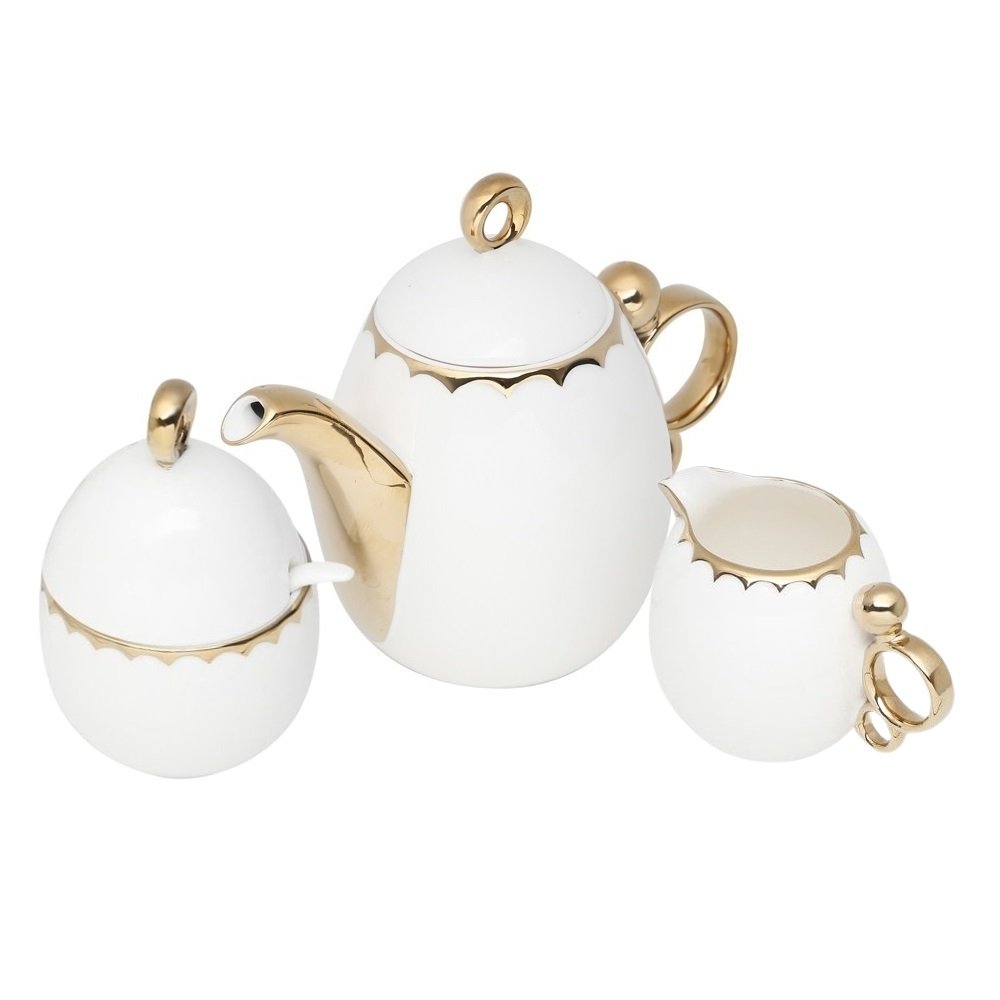 Cj Para Café/Chá de Porcelana EGG Branco/Dourado 3 Peças Wolff - 1