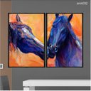 Ver imagem 2 de Kit 02 Quadros Decorativos - Cavalos Pintura Aquarela Anm032 - Vidro 60x80cm
