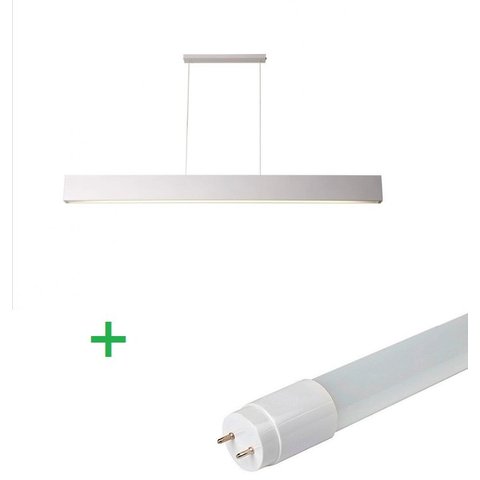 Luminária Pendente Retangular 125cm Branco + 1 Lâmpada TuboLED 18w - Branco Neutro 4000k