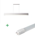 Ver imagem 1 de Luminária Pendente Retangular 125cm Branco + 1 Lâmpada TuboLED 18w - Branco Neutro 4000k
