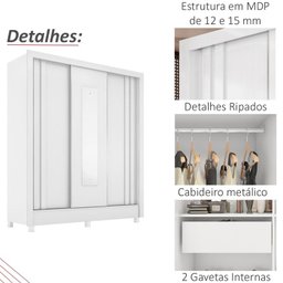 Guarda Roupa Casal Espelho 3 Pt Correr 32120 Branco Demobile - 4