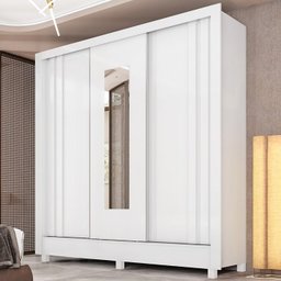 Guarda Roupa Casal Espelho 3 Pt Correr 32120 Branco Demobile - 2
