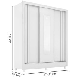Guarda Roupa Casal Espelho 3 Pt Correr 32120 Branco Demobile - 3