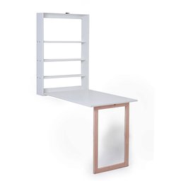 Mesa Retrátil de Parede com Organizador Madeira e Mdf Branco/mel - Móveis Britz - 1