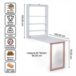 Mesa Retrátil de Parede com Organizador Madeira e Mdf Branco/mel - Móveis Britz - 2