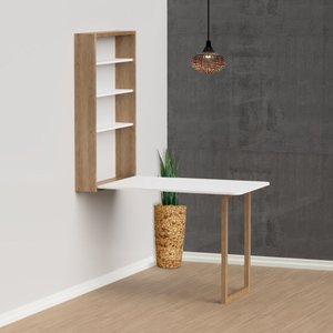 Mesa Retrátil de Parede com Organizador Madeira e Mdf Branco/mel - Móveis Britz