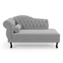 Ver imagem 1 de Divã Recamier Lavínia Clássico 120cm Capitonê com Pés de Madeira Veludo Cinza Claro - Abmaza