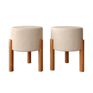 Kit Puff Banqueta Sala luxo Redondo Thor 2 Unidades - Bege