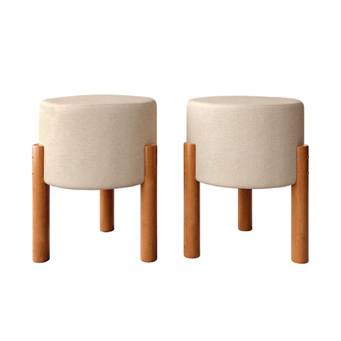 Kit Puff Banqueta Sala luxo Redondo Thor 2 Unidades - Bege