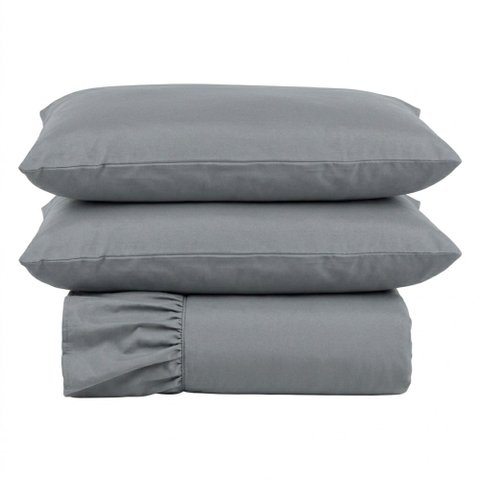 Kit Cobre Leito Turin Casal Micropercal 400 Fios Colcha com Babado Liso 3 Peças Cinza