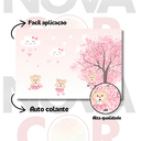 Ver imagem 2 de Papel de Parede Infantil Árvore Rosa Ursinho 1m²