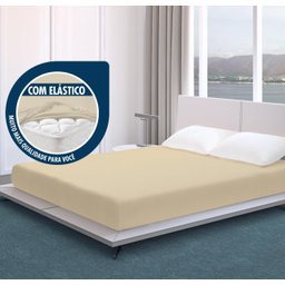 Capa Protetor Colchão Casal com Elástico Bege Resistente - 1