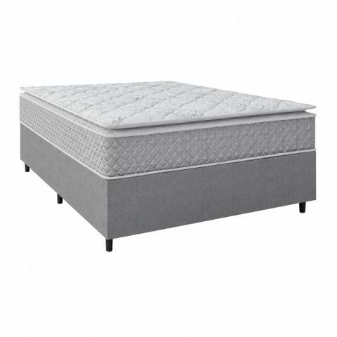 Cama Box Casal Colchão Molas Ensacadas Pillow Top Perfect 138x188x71cm Cinza/Branco Umaflex