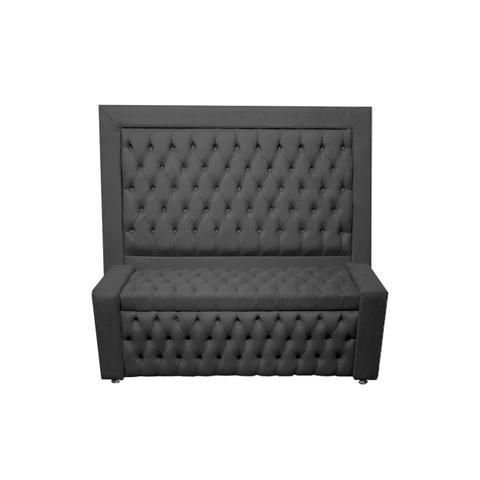 Kit Cabeceira de Cama Box e Calçadeira Baú Retro Capitonê Botão Encapados Casal 140 Cm Suede Grafite