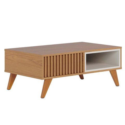 Mesa de Centro para Sala de Estar 01 Nicho Delta C04 Freijó Off White Matte - Lyam Decor