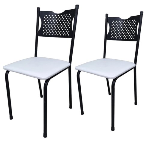 Kit 2 Cadeira para Cozinha Mc Tubular Almofadada Estrutura Preta com Assento Branco Medcombo