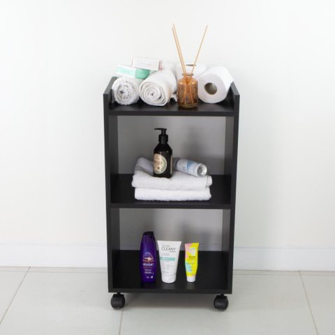 Estante Multiuso Armário Móvel para Banheiro Preto com Rodinhas 40cm