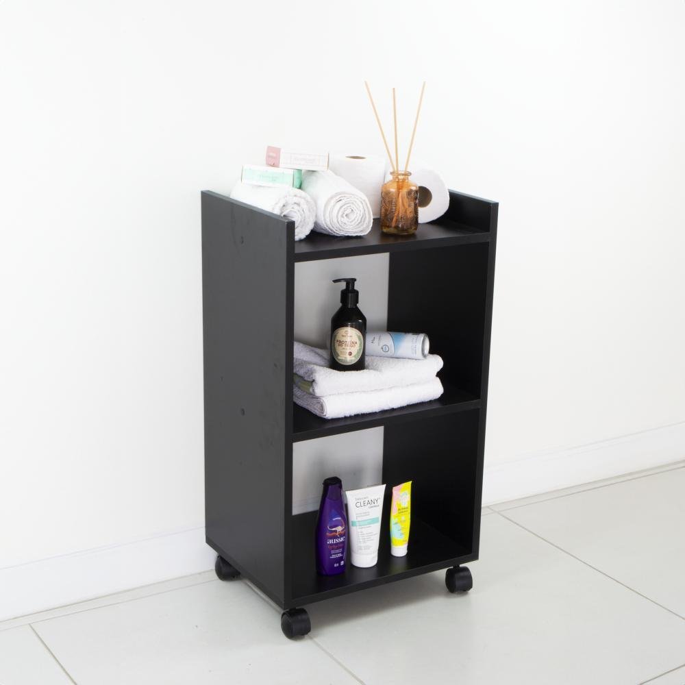 Estante Multiuso Armário Móvel para Banheiro Preto com Rodinhas 40cm - 2