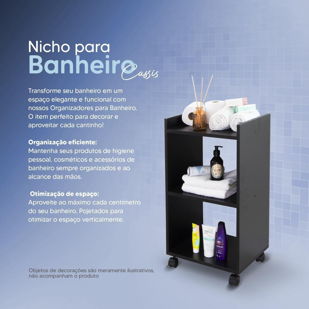Estante Multiuso Armário Móvel para Banheiro Preto com Rodinhas 40cm - 3